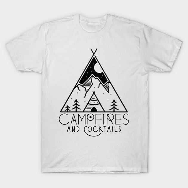 Campfires and Cocktails Bonfire Camping Men Women Campfire T-Shirt by Vixel Art